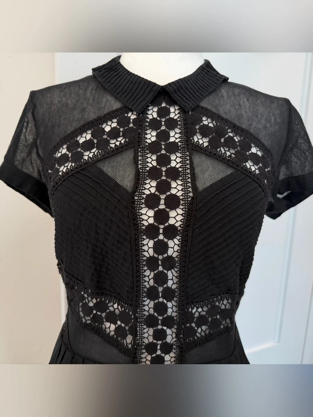 Free People Black Lace Cap Sleeve Whimsigoth Mini Dress Size 12 - Picture 3 of 14